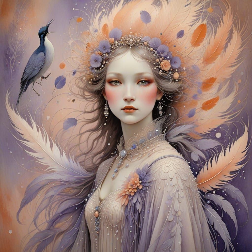 A Whimsical Woman in Dreamy Feathers