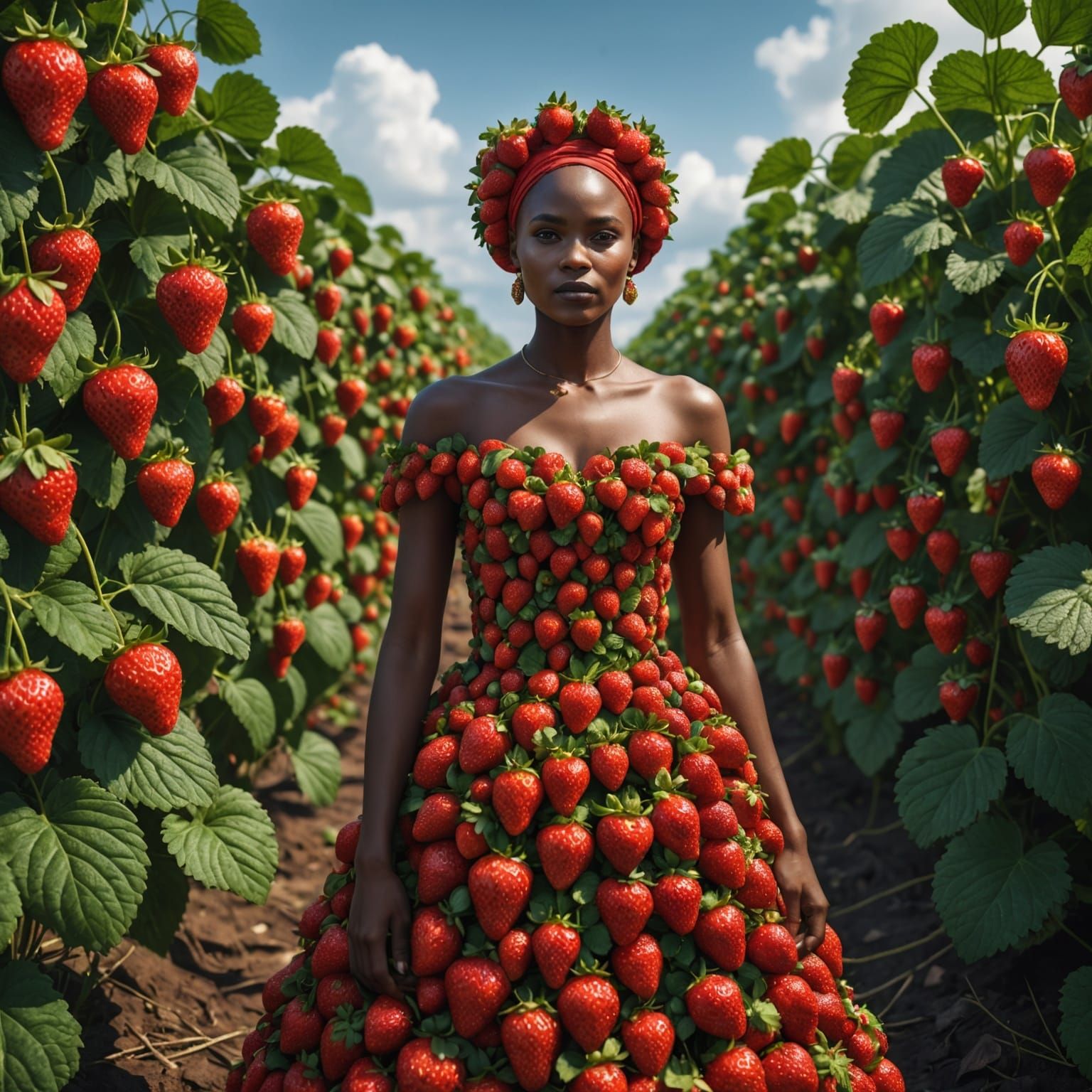 Tanzanian Woman in Strawberry Dress: Fantasy Art
