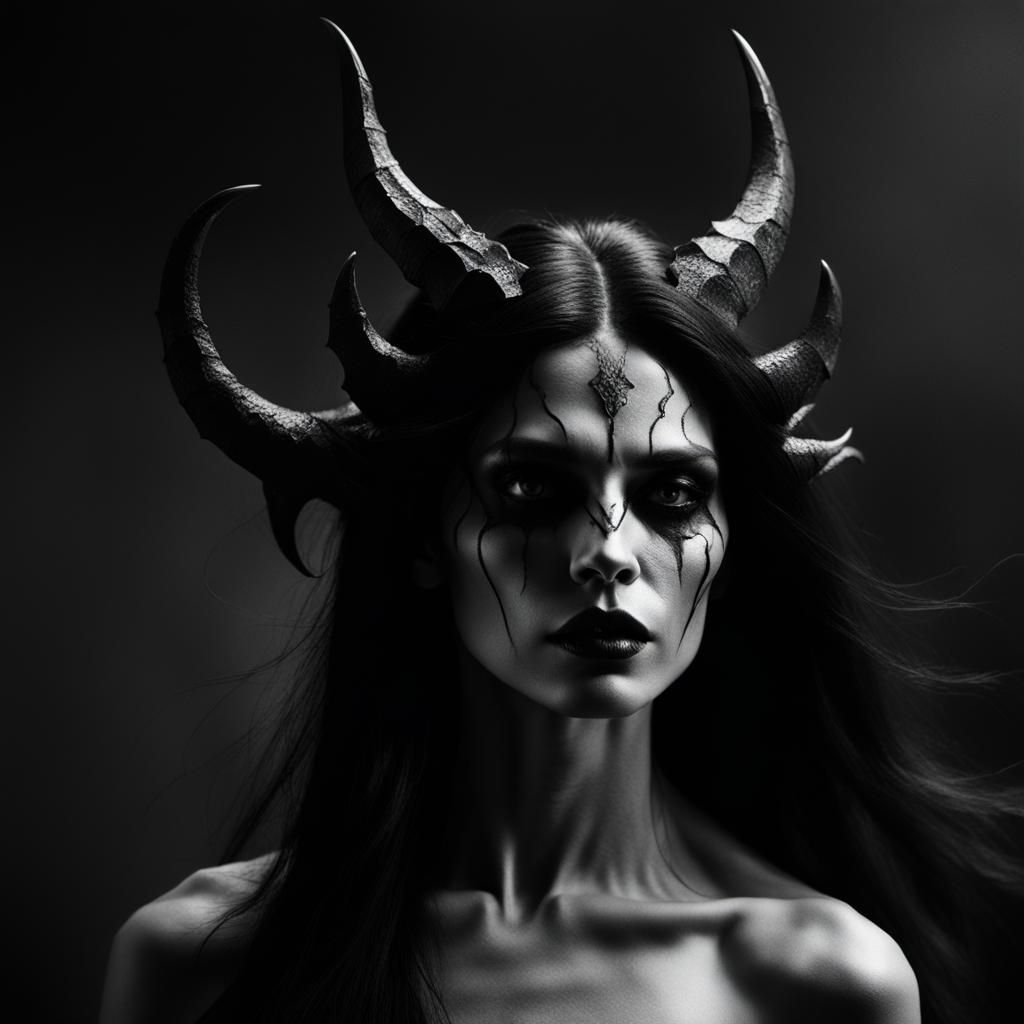 Chiaroscuro Portrait of a Demon Woman