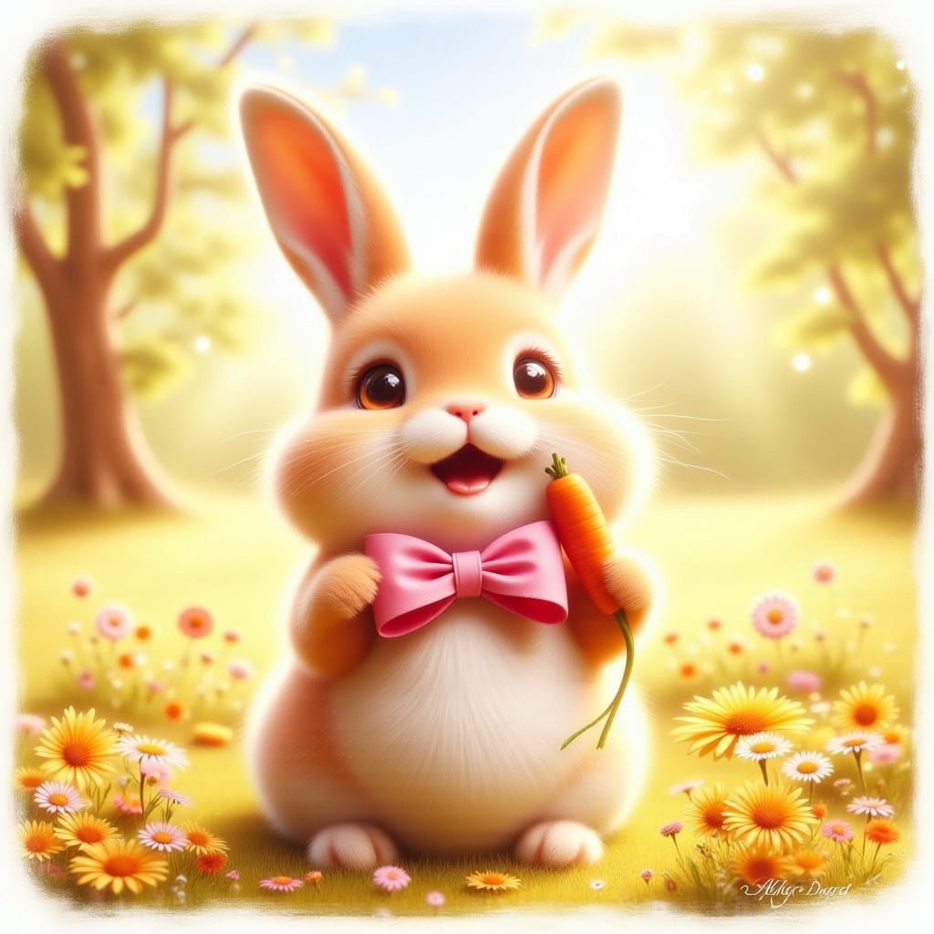 Laughing Bunny in Sunny Meadow, Whimsical Art Style