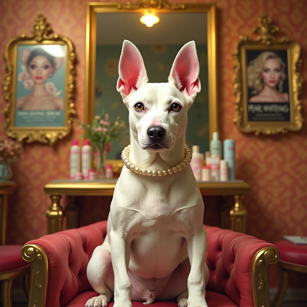 Vietnamese Phu Quoc Ridgeback Dog in Glitzy Beauty Salon