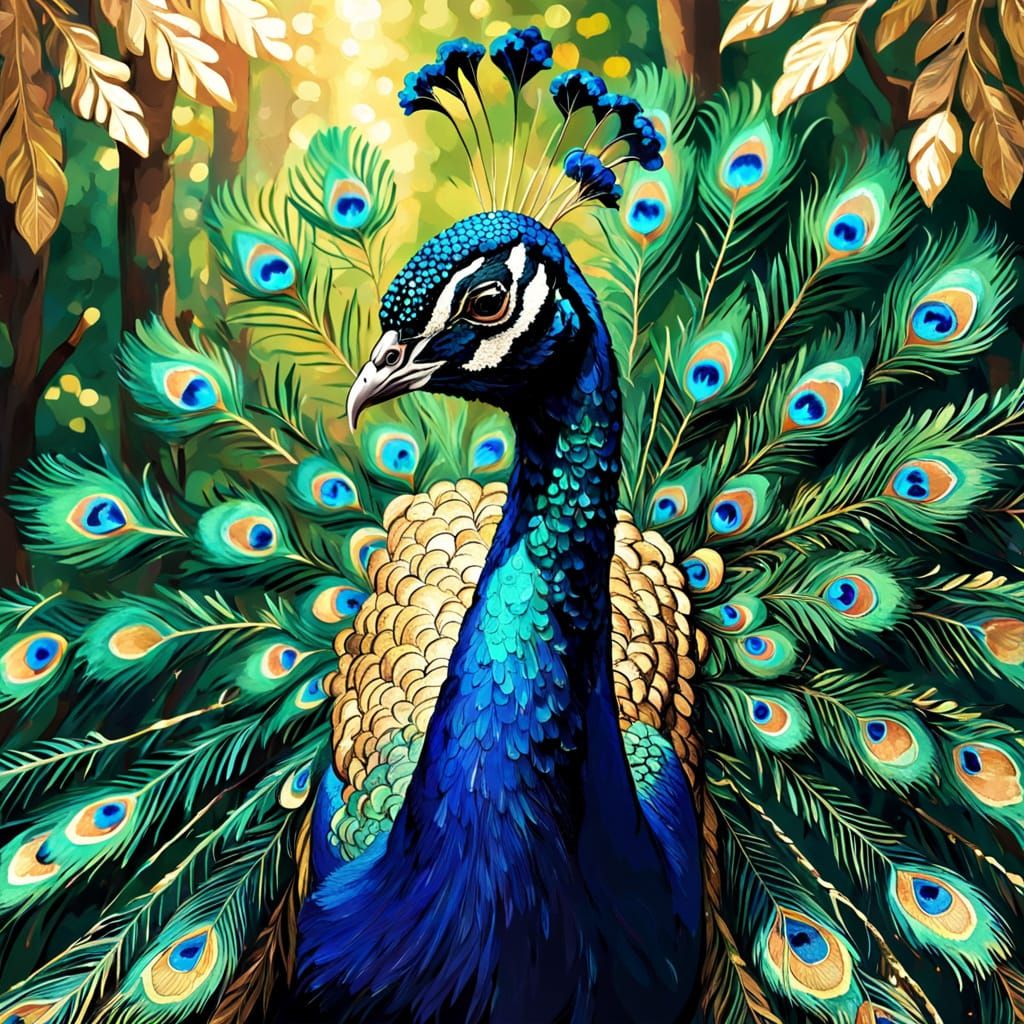 Fauvist Peacock in Emerald Forest