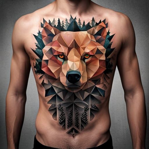Geometric Bear Paw Tattoo in Hyperrealistic Style