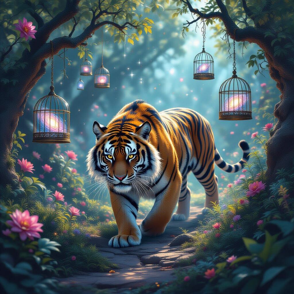 Cosmic Tiger in Celestial Garden