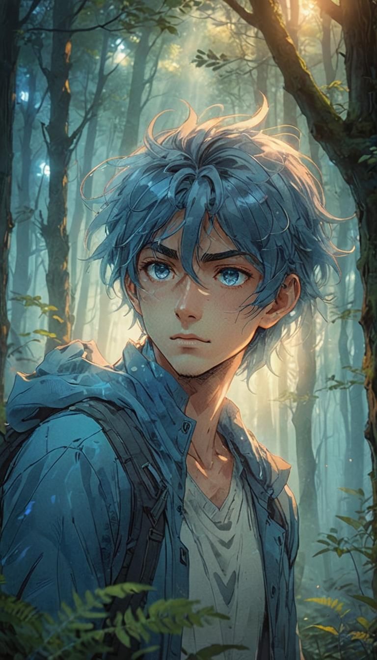 Attractive Anime Guy in Misty Forest