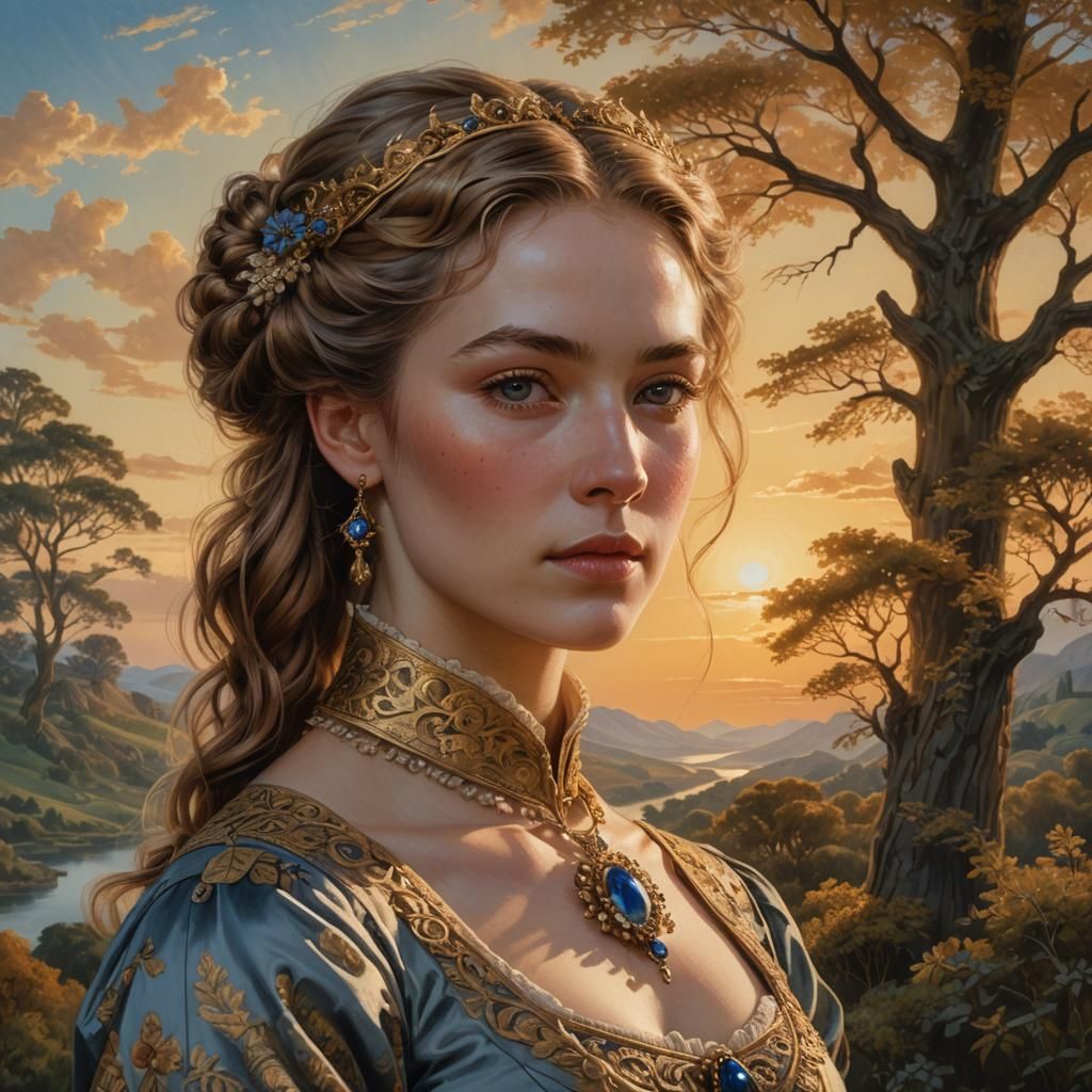 Fantasy Portrait of Young Woman in 1845 Attire