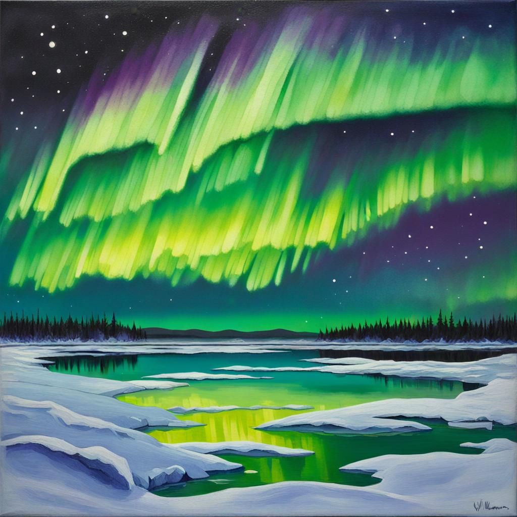 Aurora Borealis Landscape as Oil Painting