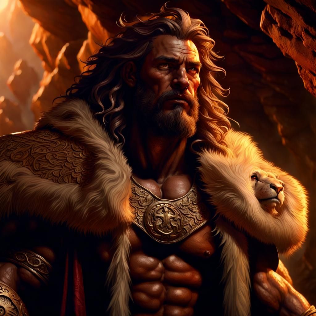 Hercules in Lion Pelt, Dark Fantasy Art