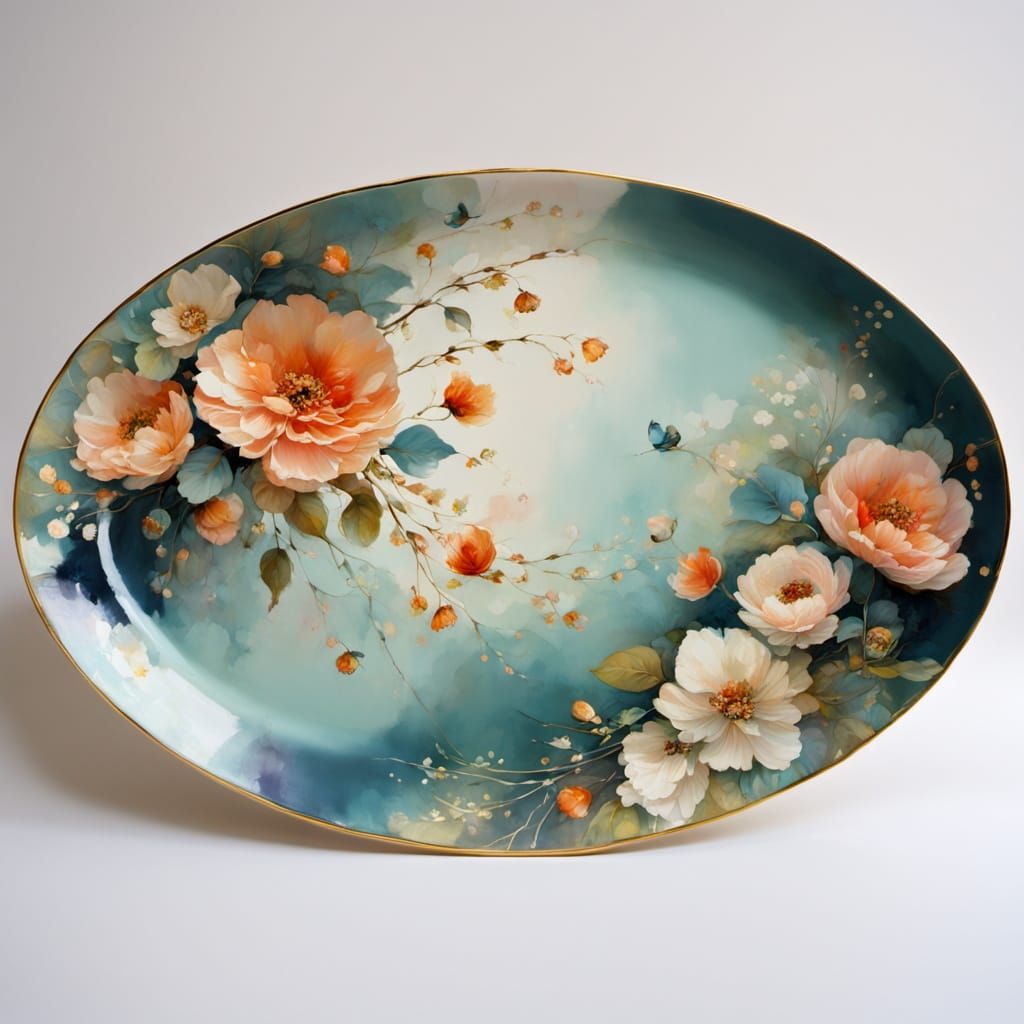 Whimsical Bone China Platter with Floral Design