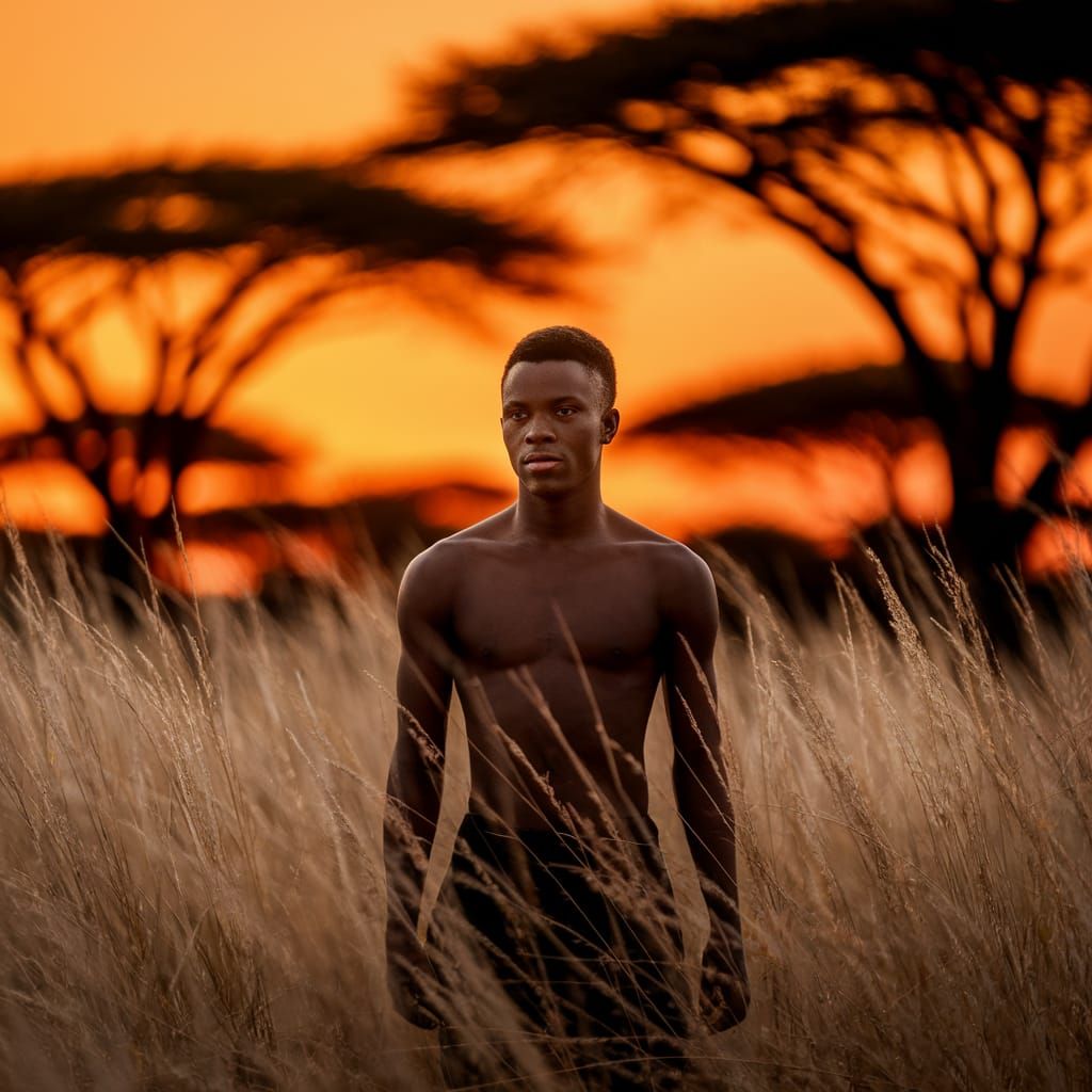 Man in Golden Hour Light Evokes Strength and Serenity