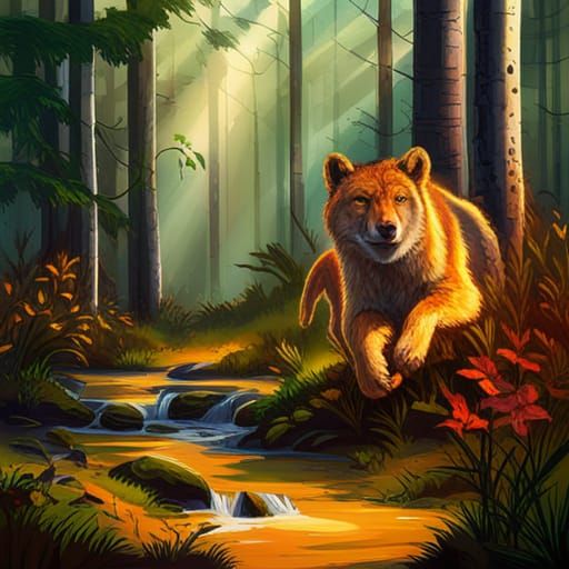 Hyperrealistic Forest Wildlife in Splash Art Style
