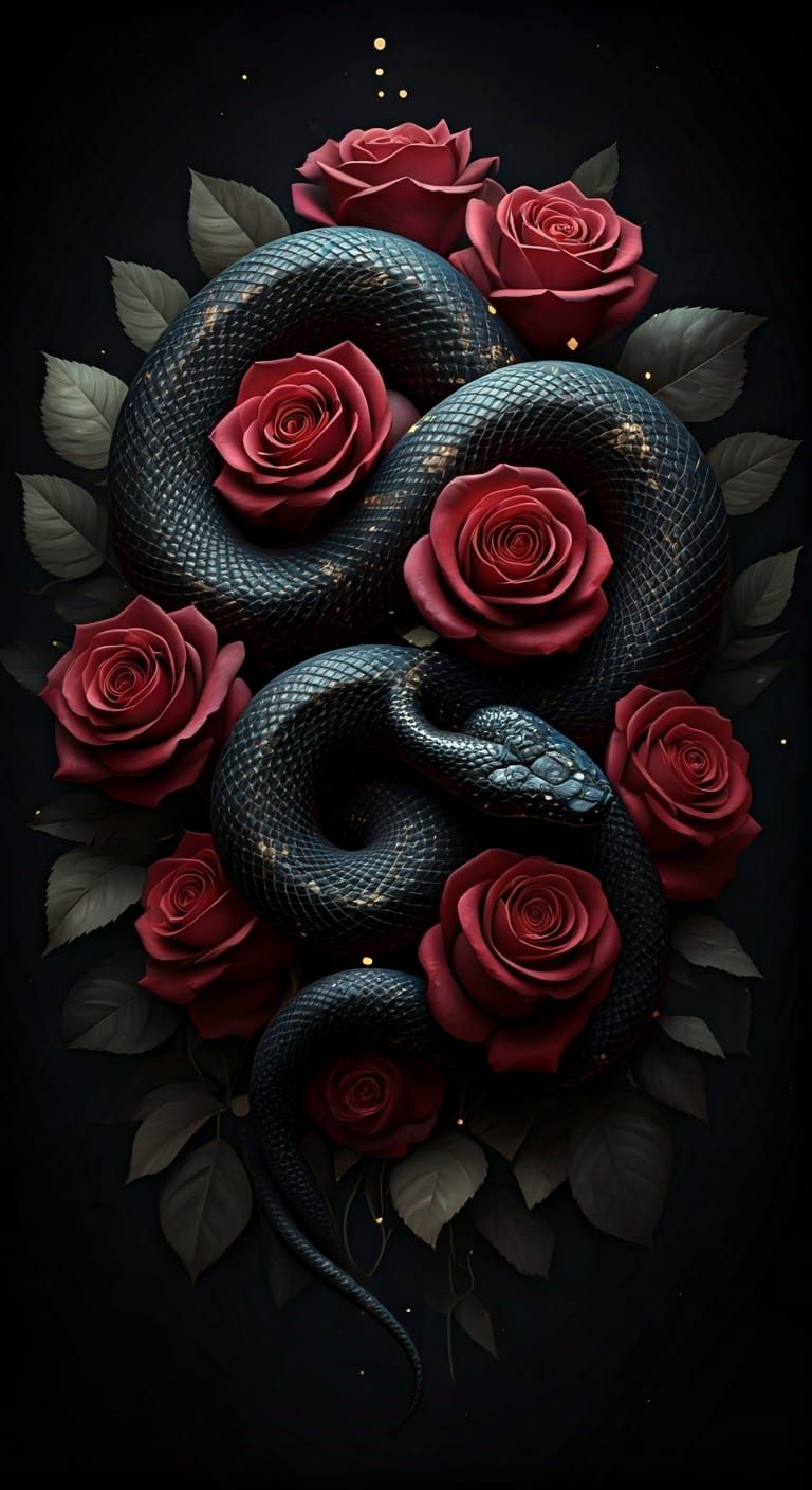 Serpentine Roses with Gold Sparkles in Dramatic Lighting