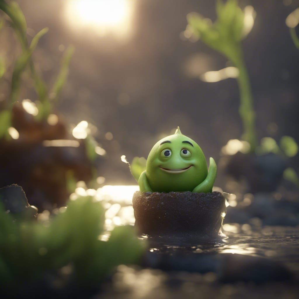 Cheeky Character on Sprout in Detailed Matte Painting