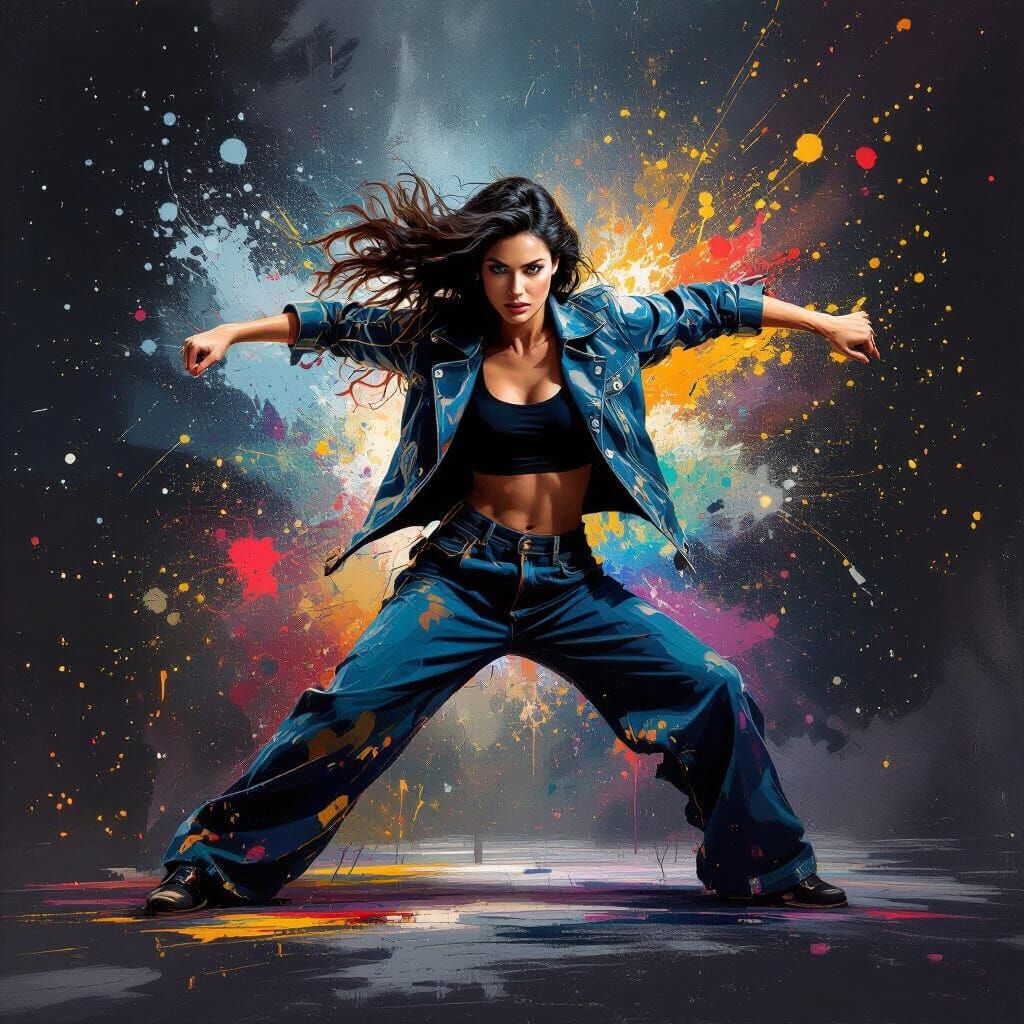 Esra Bilgiç Action Pose in Cool Abstract Expressionist Art