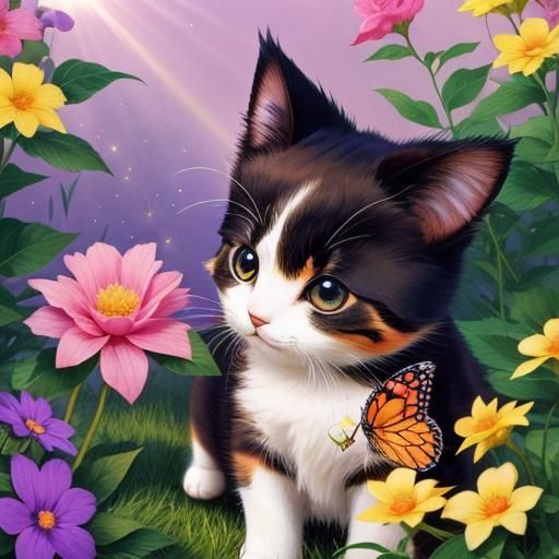 Chibi Cat's Stardust Morning with Butterfly