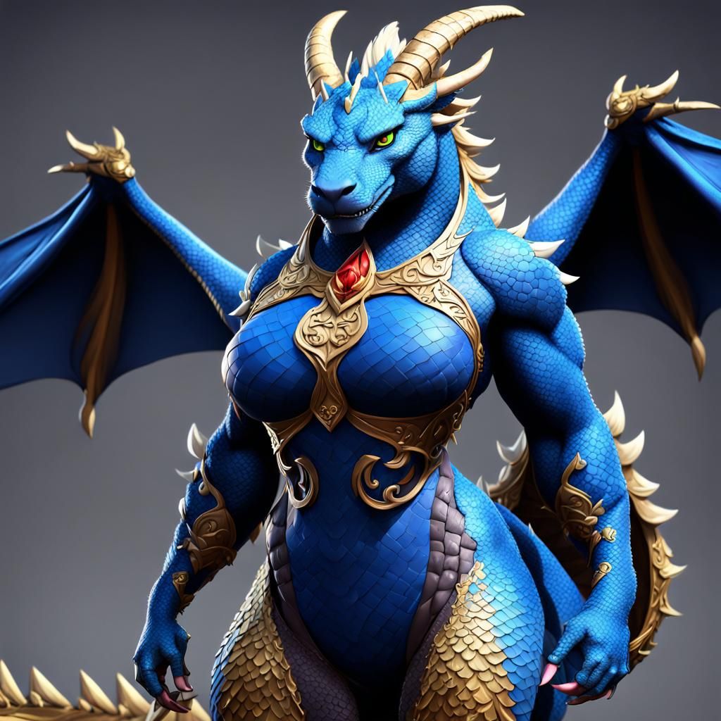 Curvy Anthro Dragon in Regal Clothing: 3D Anime Art