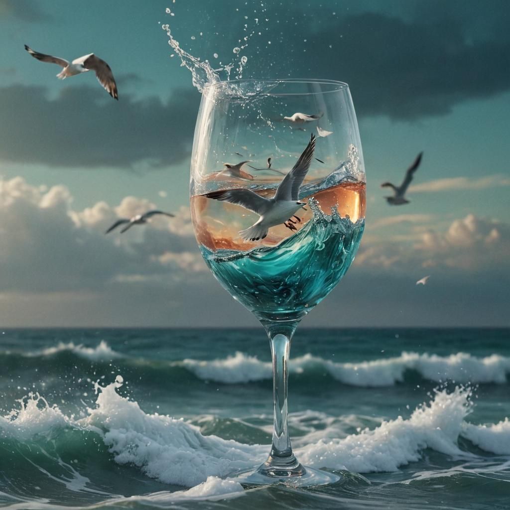 Seagulls Escape Glass: Fantasy Art in Teal and Coral