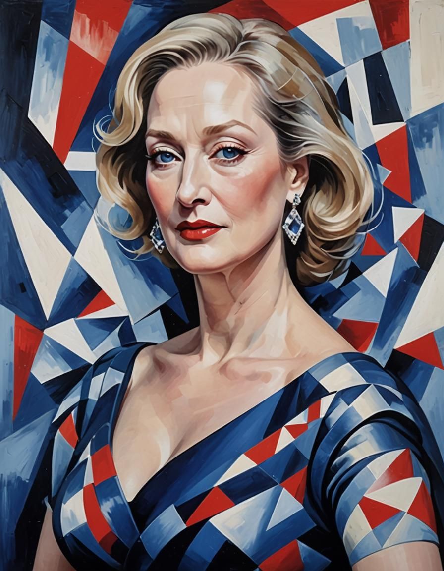 Meryl Streep Portrait in Abstract Cubism Style