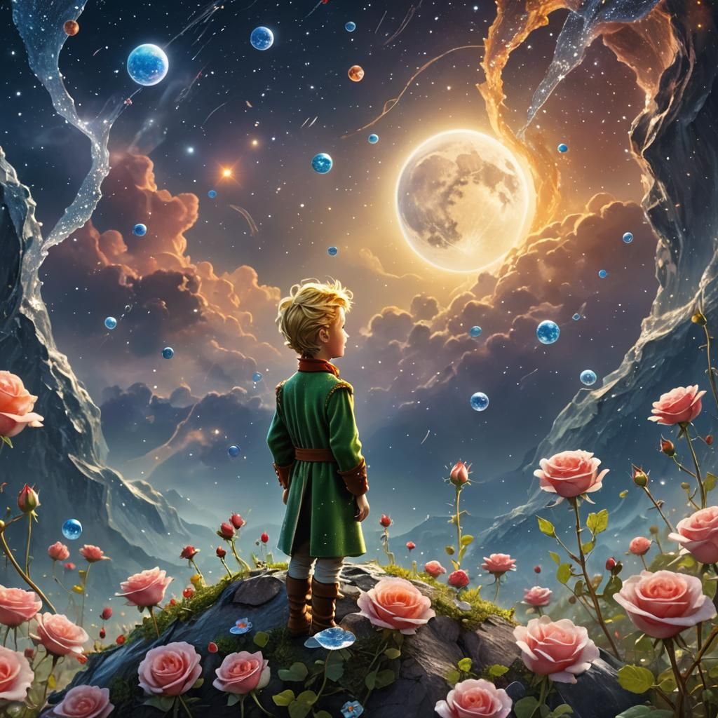 Little Prince and Rose in Dew Drop