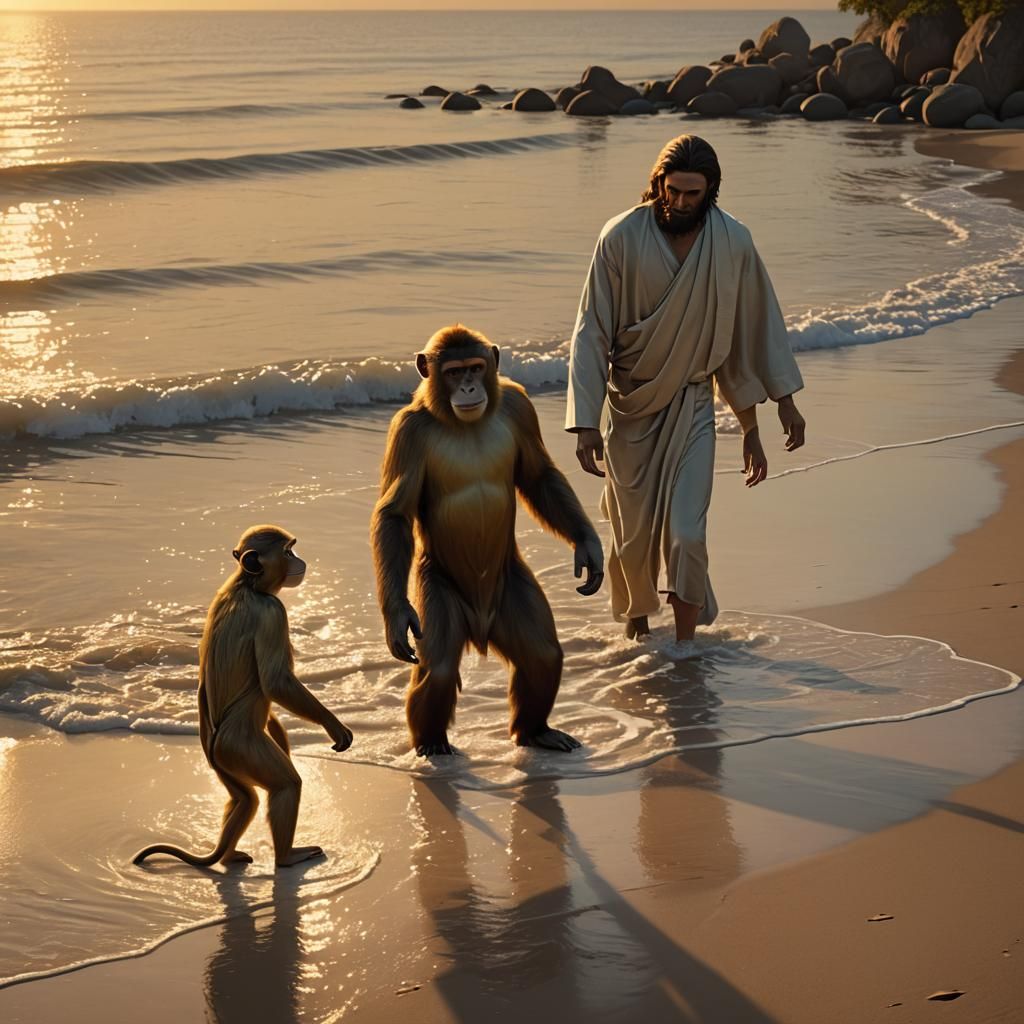 Monkey and Jesus Watch Sunset: 3D Rendering