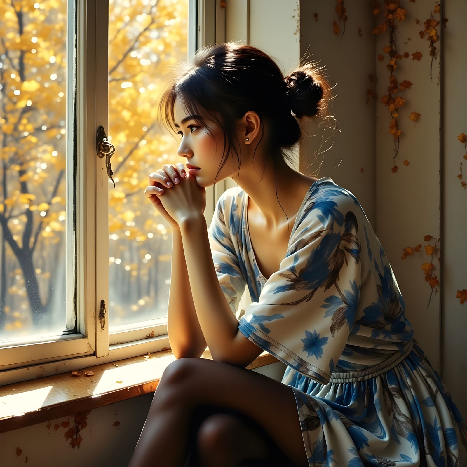 Young Woman Lost in Thought by a Window