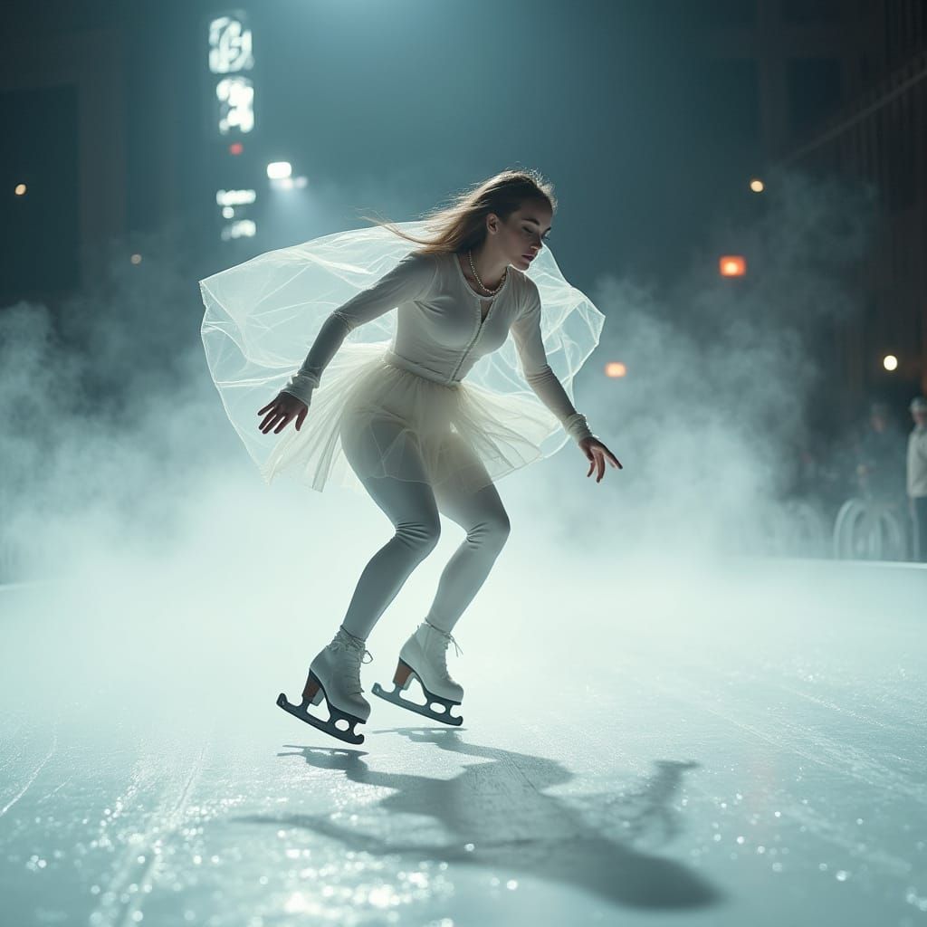 Model Skating in Metallic Skate Park, Cinematic Style