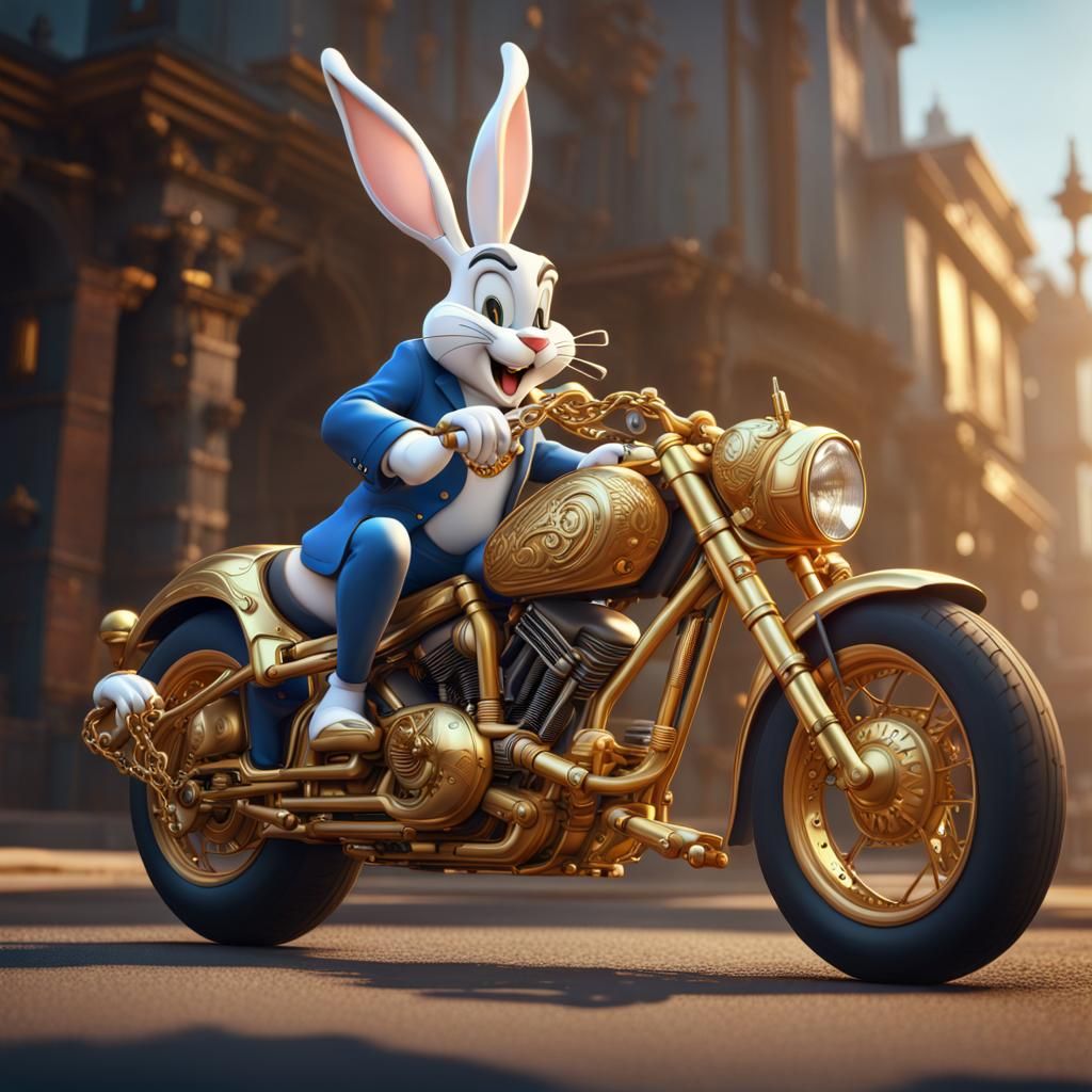 Bugs Bunny on Motorcycle in Detailed Matte Painting