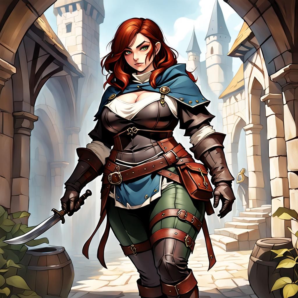Fantasy Medieval Thief Adventurer with Auburn Hair