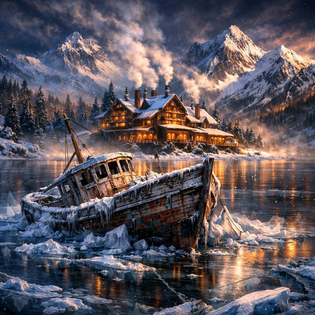 Surreal Abandoned Boat & Ski Lodge in Frozen Landscape