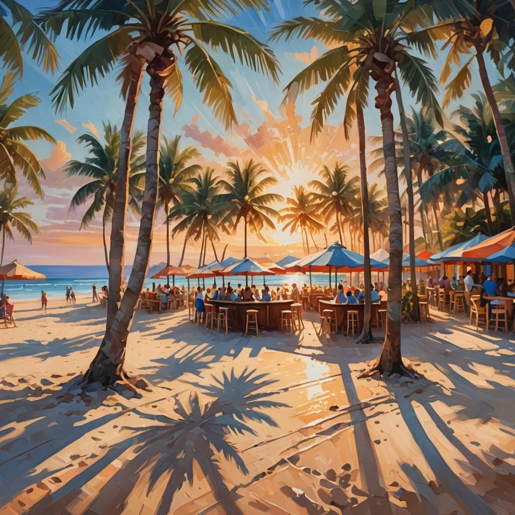 Paradise Beach Sunset: A Vibrant Oil Painting