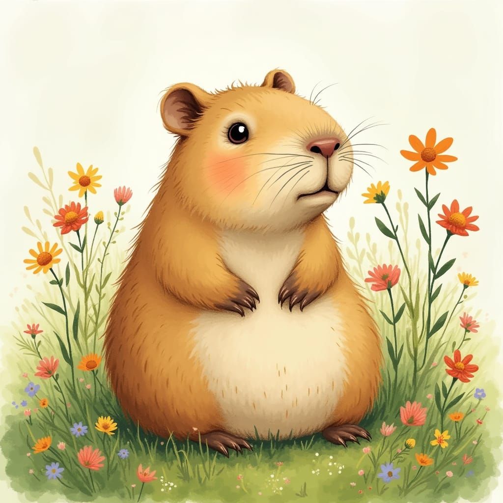 Cute Capybara in Whimsical Watercolor Illustration