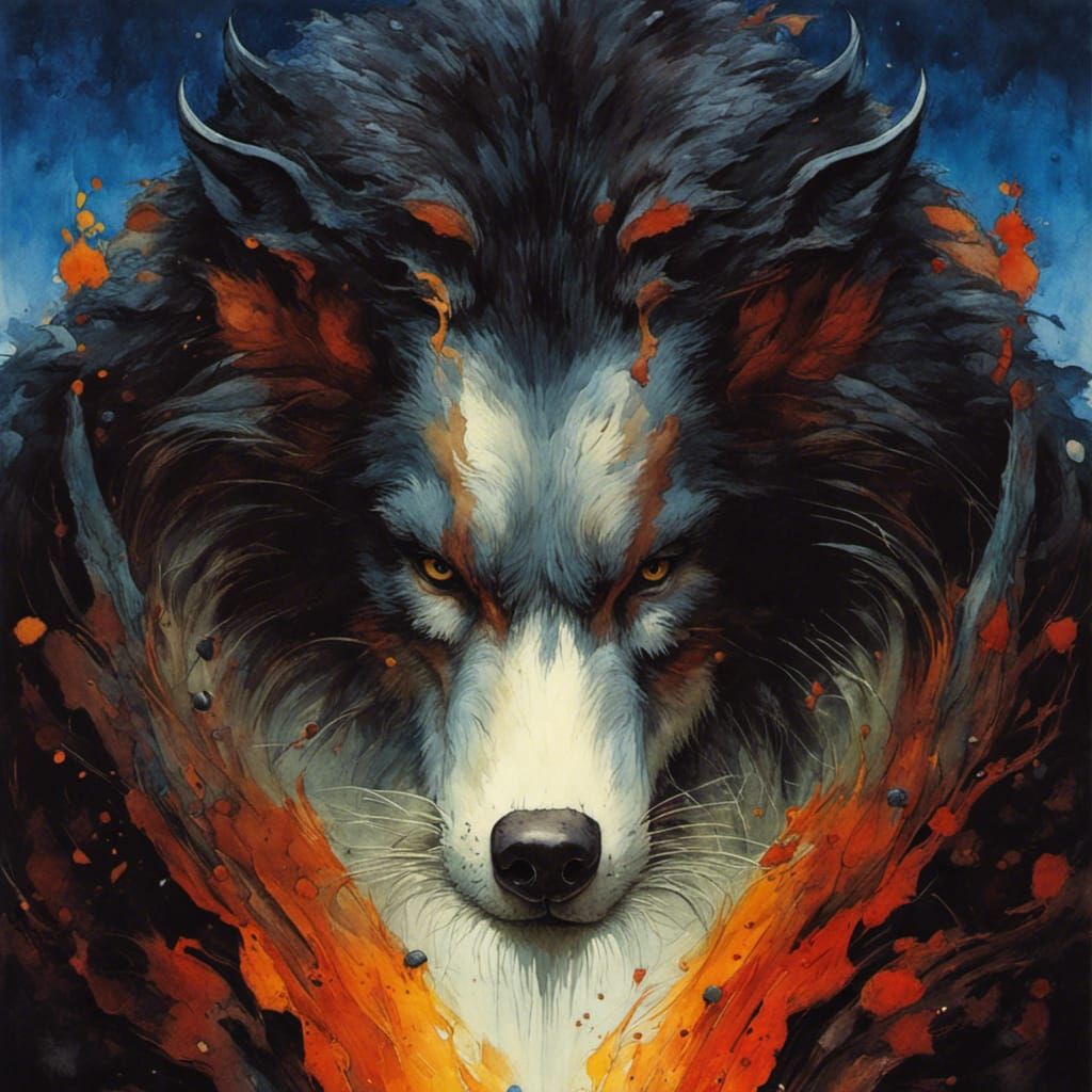 Watercolor Werewolf Painting with Intricate Details