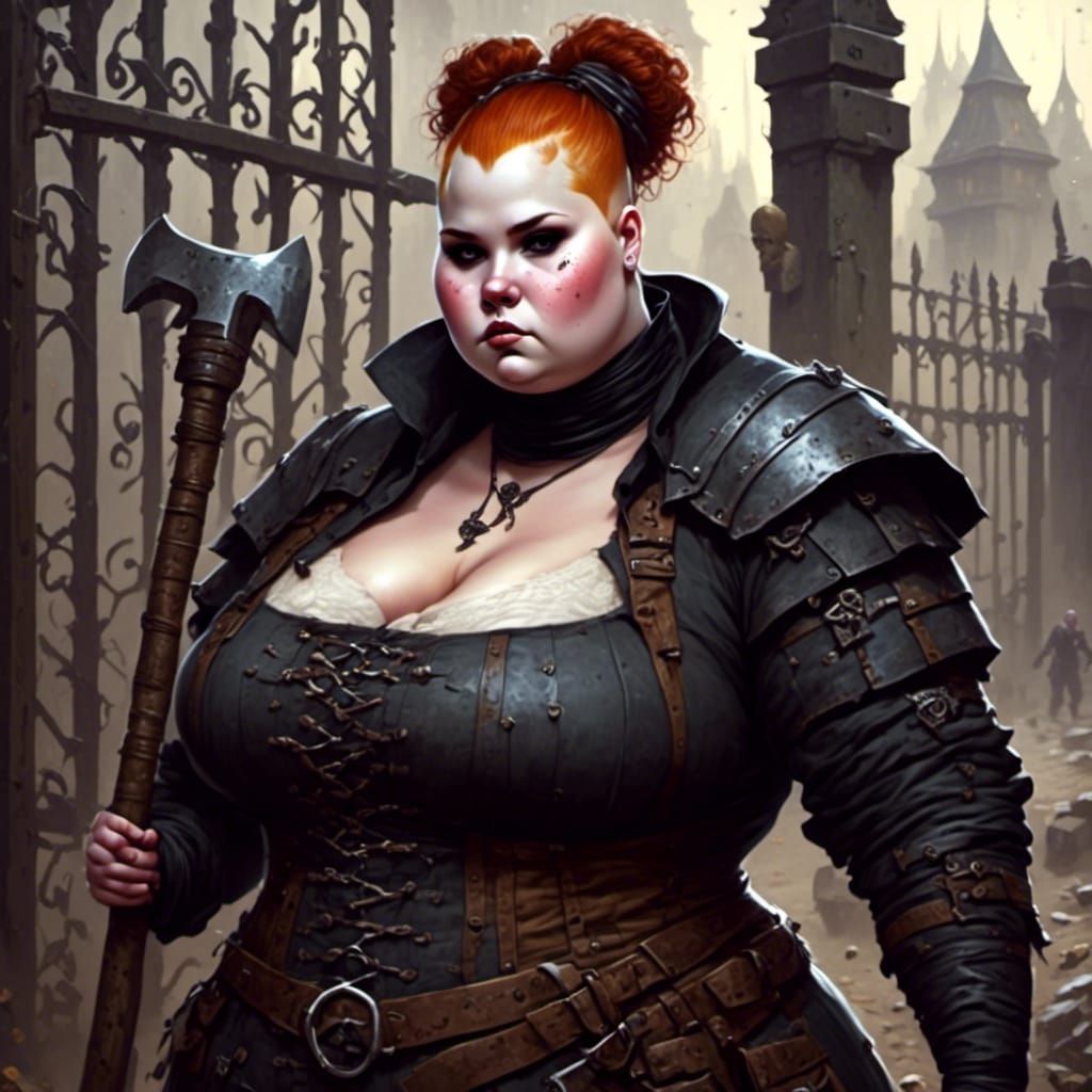 Besieged City Gate: Woman with Axe Stands Guard