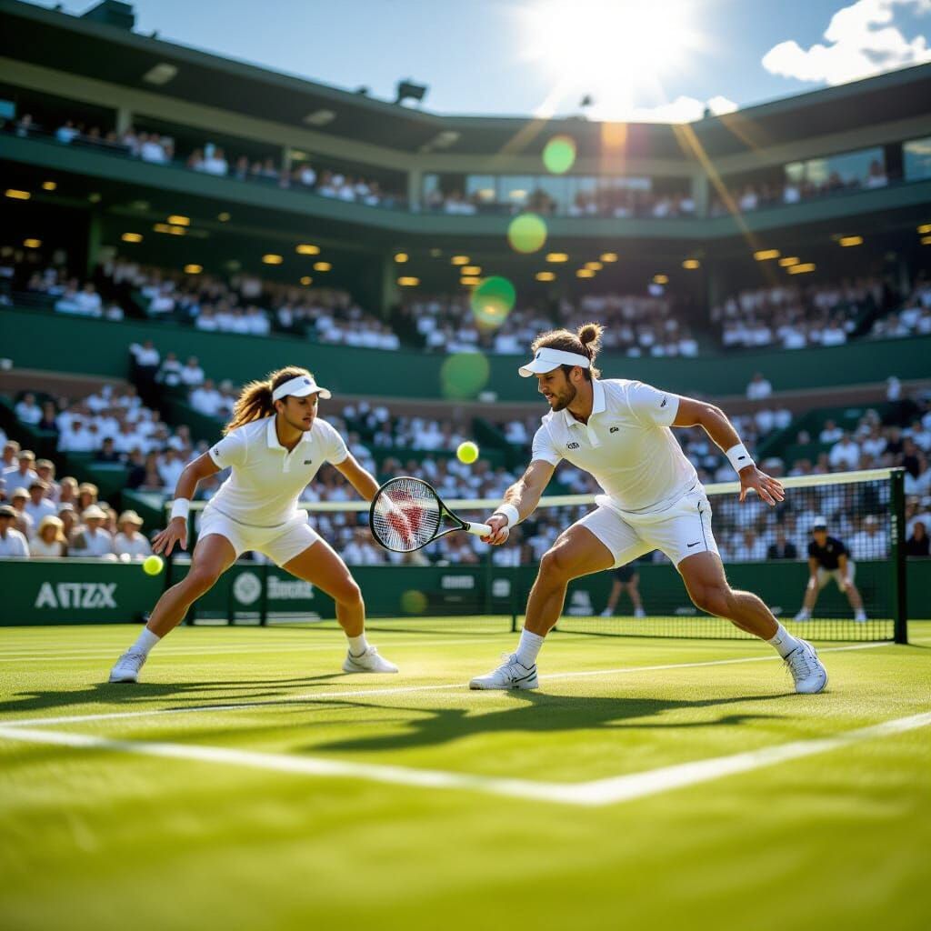 Intense Wimbledon Tennis Match in Photorealistic Style