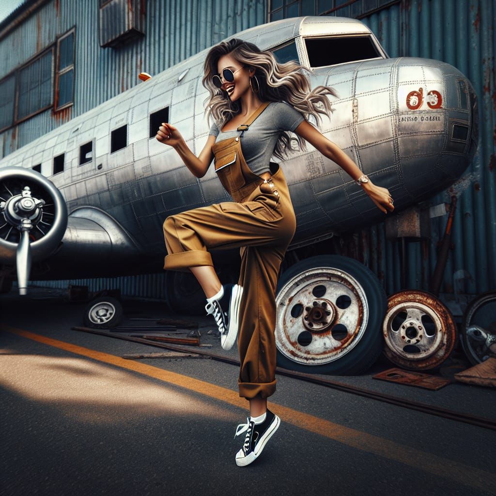 Hyperrealistic Mechanic Tap Dancing by DC-3 Aircraft