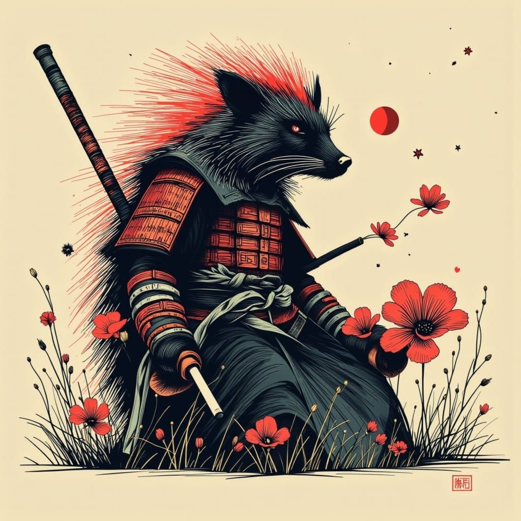 Porcupine Samurai Warrior in Armor