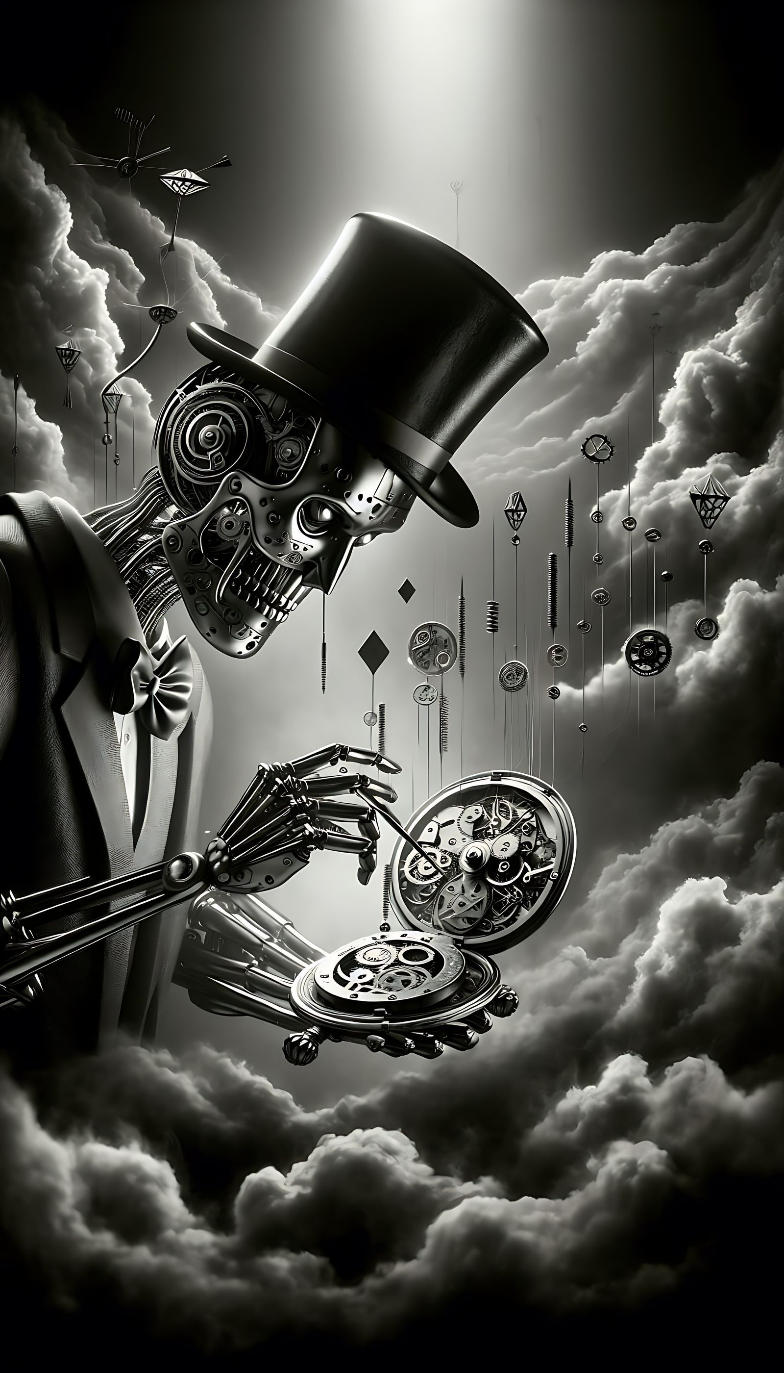 A clockwork automaton Jack of Diamonds  contemplating a comp...