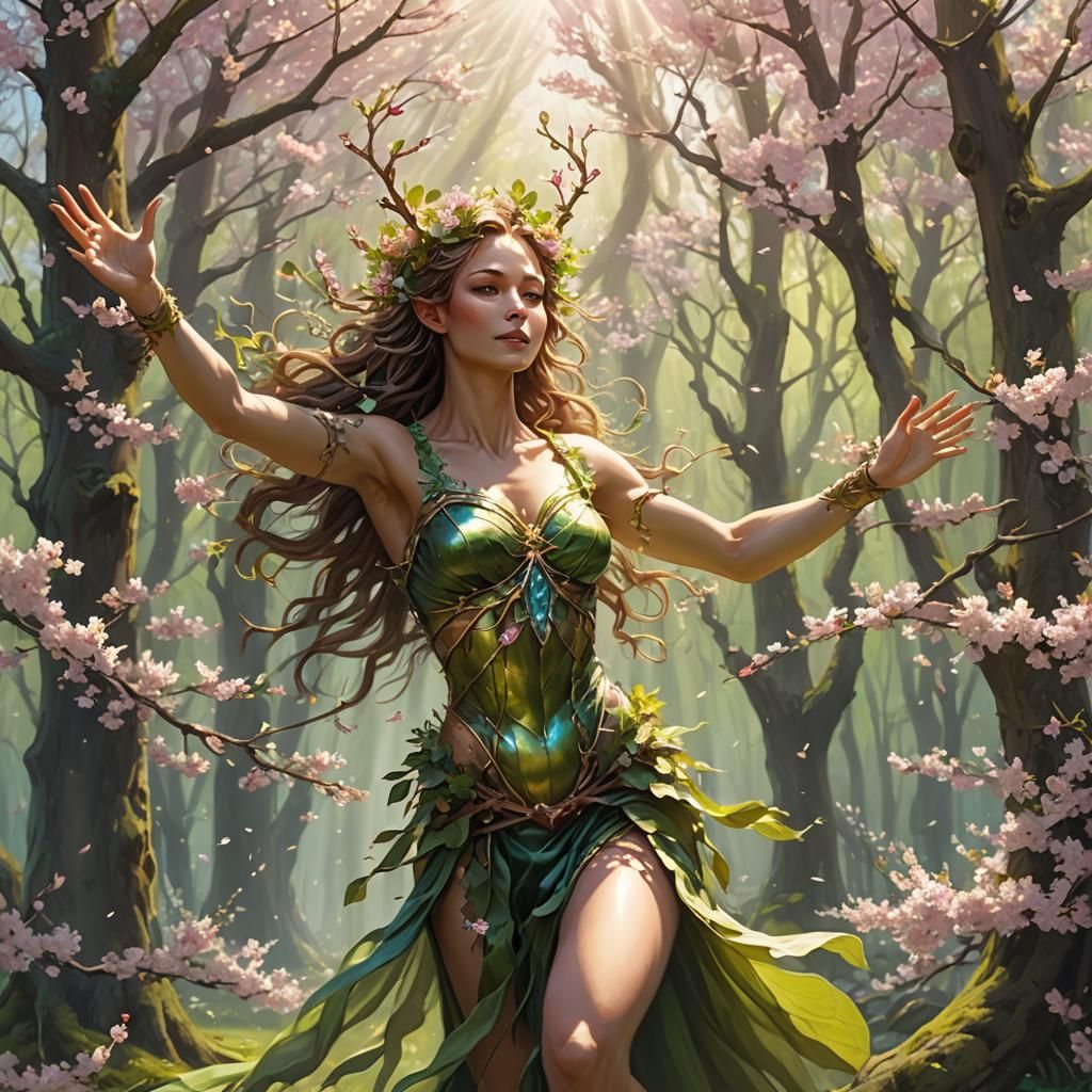 Dancing Dryad in Springtime Cherry Blossoms