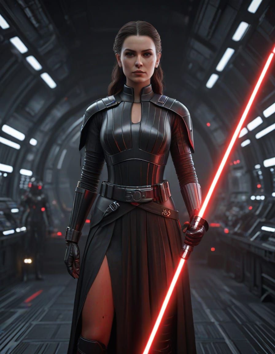 Sith Warrior in Black Leather, Crimson Red Lightsaber, Death...