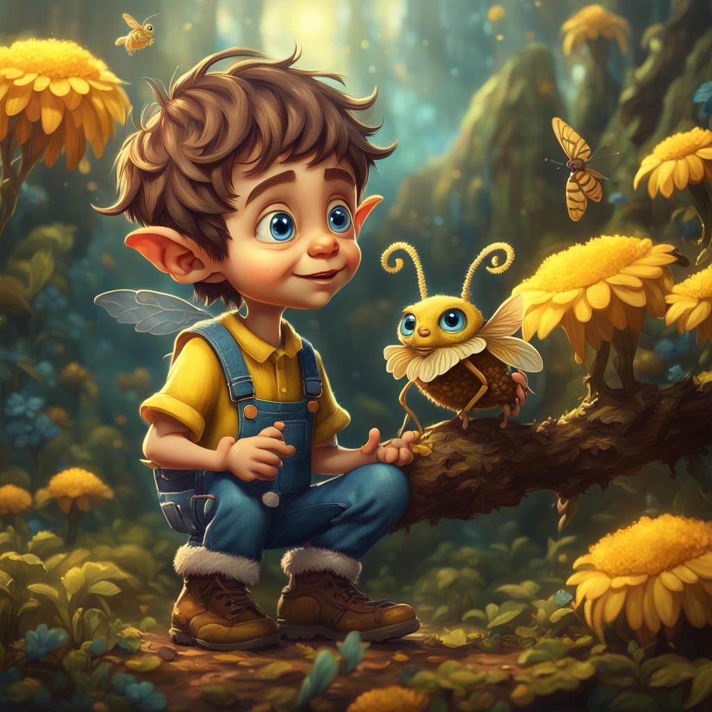 Elf Boy and Moth in Detailed Matte Painting