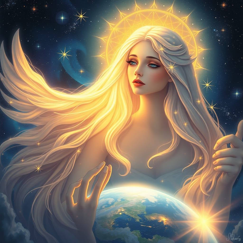 Celestial Goddess Shines Down on Earth with Radiant Aura
