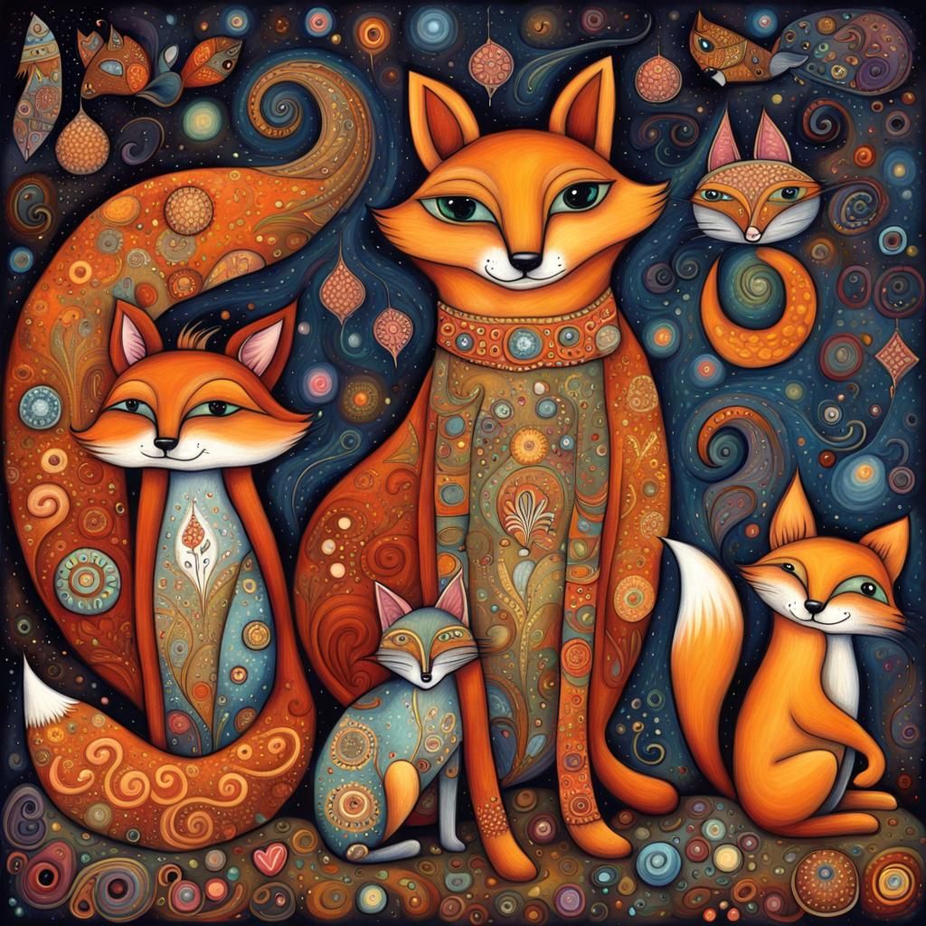 Joyful Animals with Twinkling Lights and Abstract Details