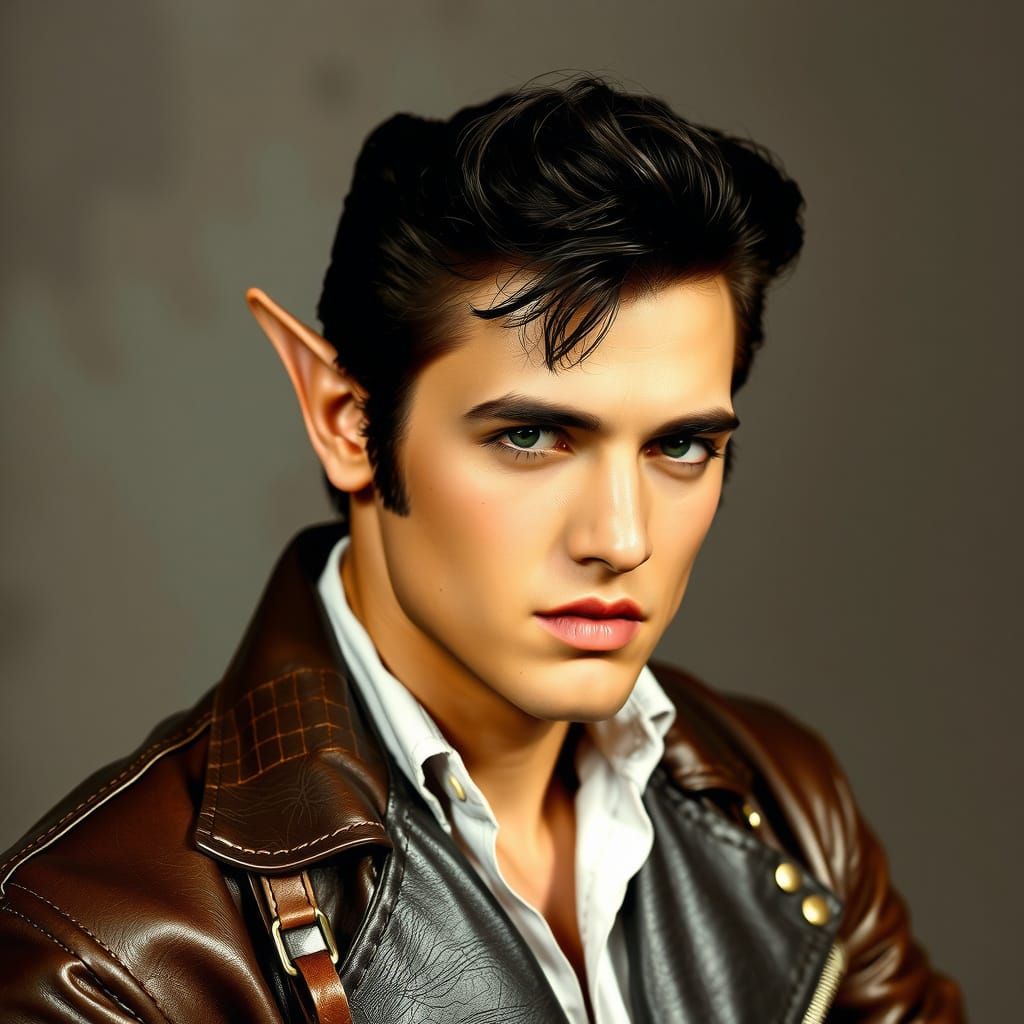 Elvis Presley as an Elf in Leather Jacket