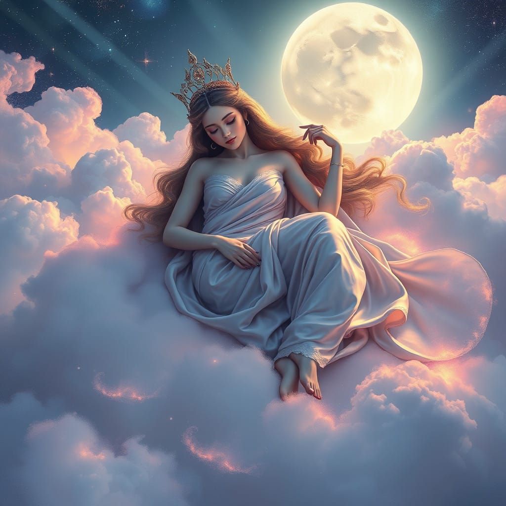 Surreal Goddess of Dreams on Celestial Cloud