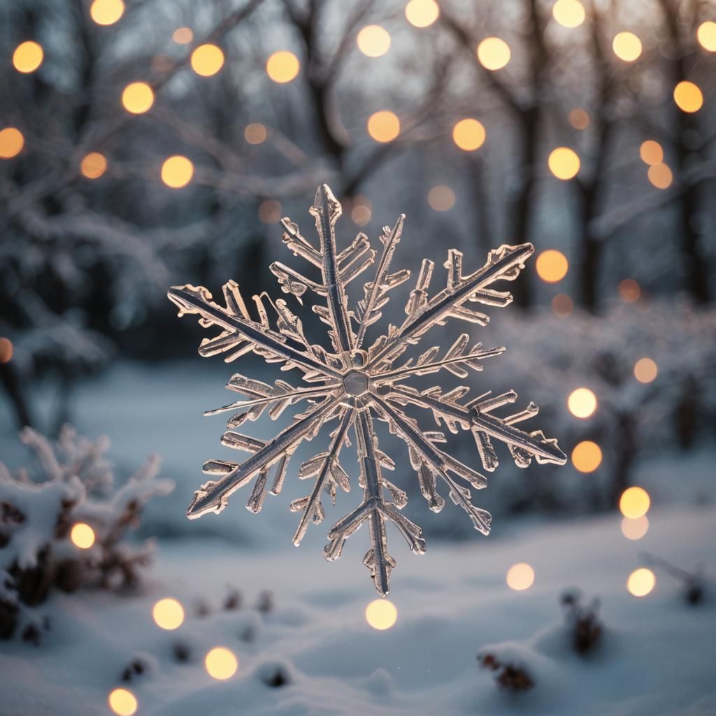 Detailed Snowflake Macro with Bokeh Lights