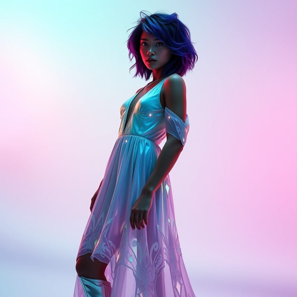Confident Beauty in Iridescent Gown