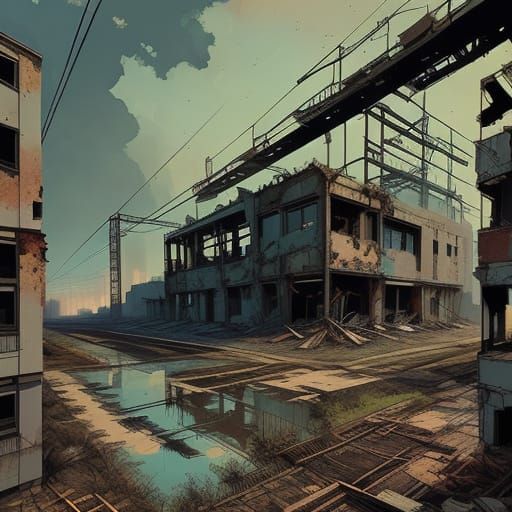 Abandoned Industrial Decay in Oil Painting Style