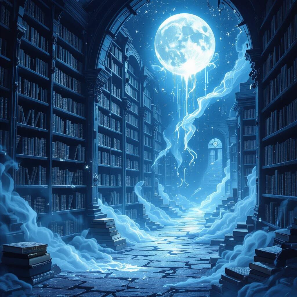 Ethereal Moonlight Library With Liquid Starlight