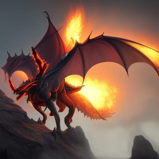 Nightmare Dragon Breathing Fire: Detailed Matte Painting