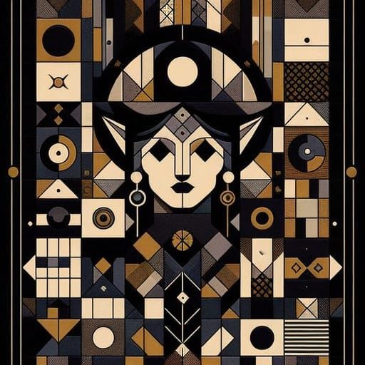 Cubist Goth Elf in Art Deco Quilted Patchwork
